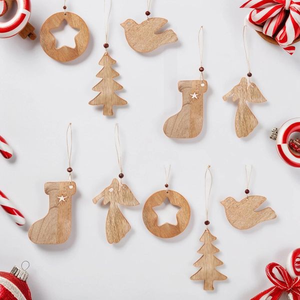 Set Di 10 Etichette Natalizie In Legno Decorazioni Natalizie-image