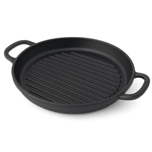 Maysternya Padella Rotonda In Ghisa Per Grigliare - ø 34 X 4 Cm - Accessori Per Barbecue - Cucina All'aperto - Bbq - Arrosti - Piastra Per Grigliare - Nero Opaco-image