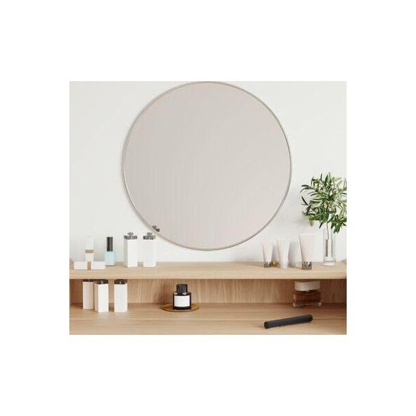 Specchio Da Parete Aiorber, A Parete, Rotondo, Cornice In Pvc, Robusto, Per Camera Da Letto, Corridoio, Soggiorno, Diametro 50 Cm, Argento-image