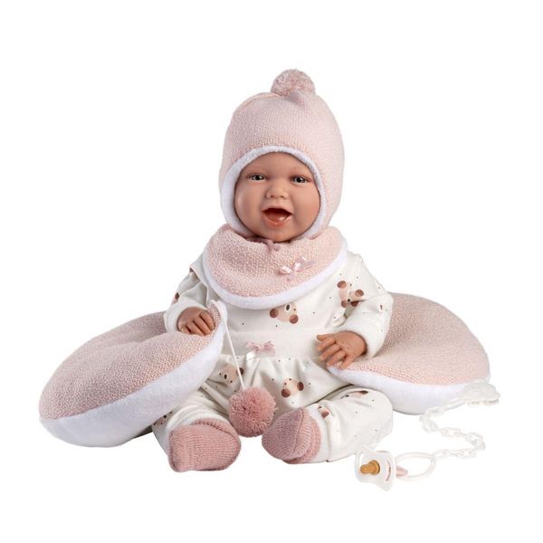 Llorens Bambola Ridente Mimi Rosa Con Cuscino Croissant E Suono 42 Cm-image