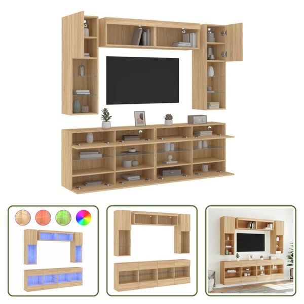 The Living Store Parete Tv 6 Pezzi Con Luci Led Rovere Sonoma-image