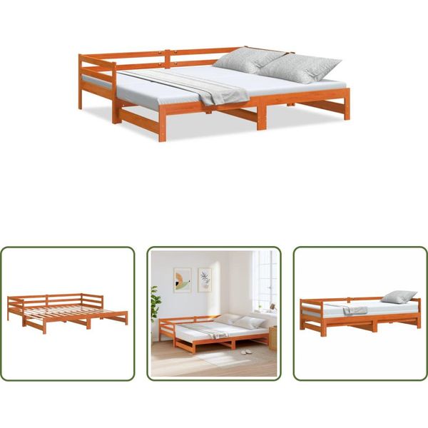 The Living Store Letto Da Giorno Allungabile Marrone Cera 80X200 Cm In Legno Di Pino Massiccio-image