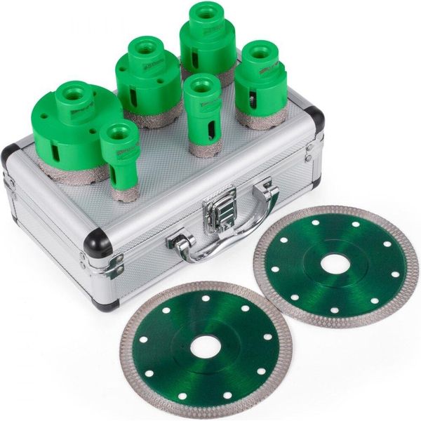 Set Sega A Tazza Diamantata - Trapano Per Piastrelle Set Sega A Tazza Diamantata - Punte M14 - 20/25/40/45/50/68 Mm - 2 Lame Per Sega-image