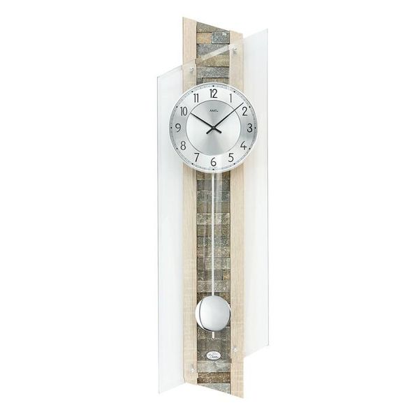 Ams 5224 Orologio Da Parete Radiocontrollato Con Pendolo In Legno Sonoma Optics Orologio A Pendolo In Vetro-image