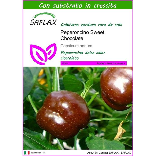 Saflax - Peperoncino Sweet Chocolate - 10 Semi - Con Substrato - Capsicum-image