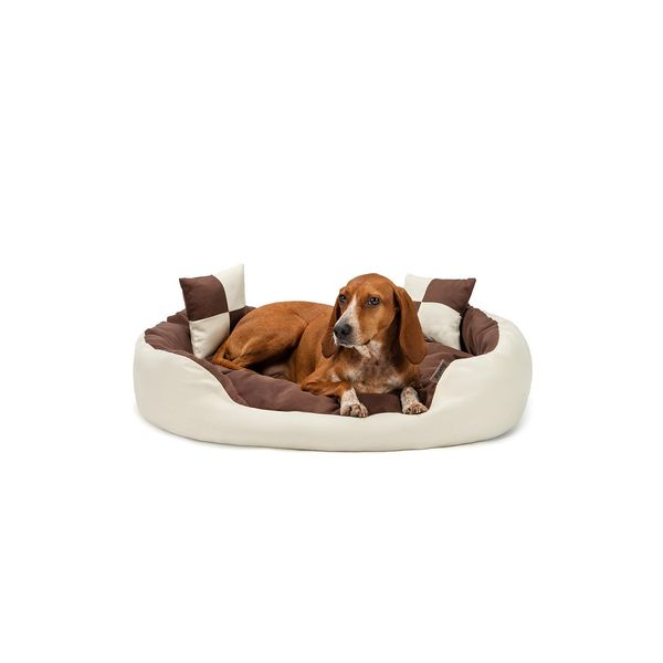 Cuccia Per Cani Lionto, Elegante Cesto Per Cani 4 In 1, Idrorepellente, Antigraffio E Di Facile Manutenzione, 85X70 Cm, Marrone/Beige-image