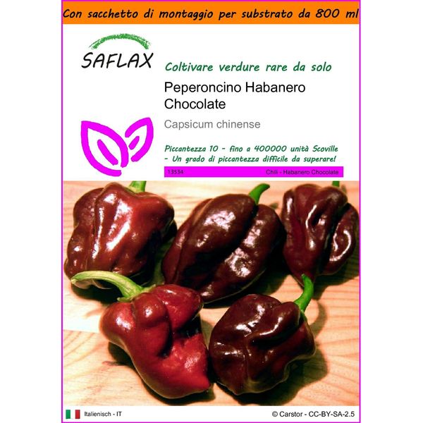 Saflax Garden In The Bag - Peperoncino Habanero Chocolate - 10 Semi - Capsicum-image