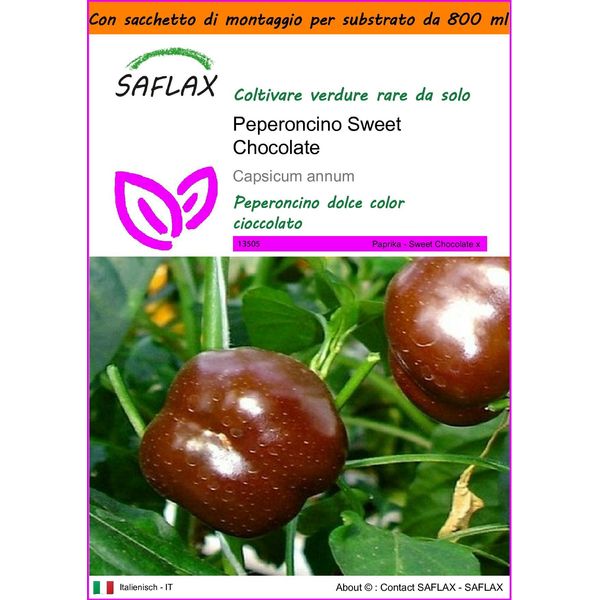 Saflax Garden In The Bag - Peperoncino Sweet Chocolate - 10 Semi - Capsicum-image