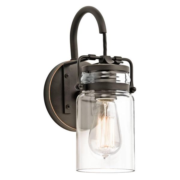 Lampada Da Parete Retrò Marrone Con Paralume In Vetro Brinley 1Xe27 60W Kichler-image