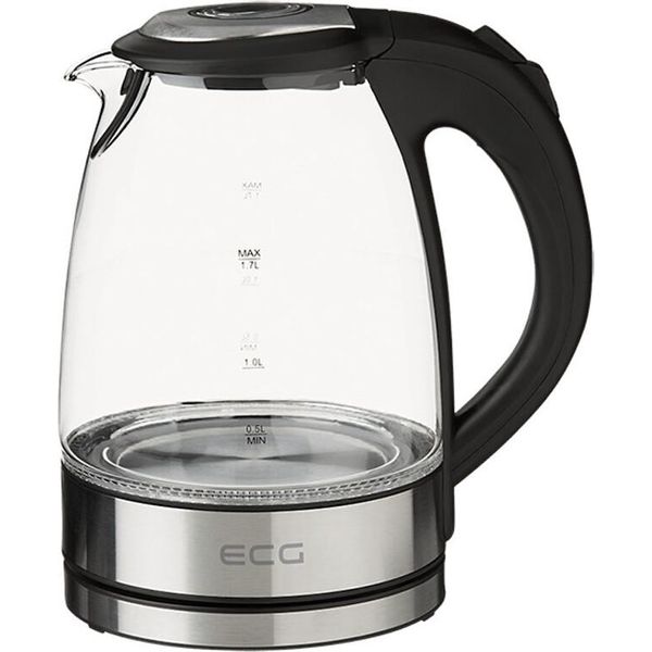 Ecg Rk 1776 Glass | Bollitore Elettrico | Capacità 1,7 L | 1850 - 2200 W | Elemento Riscaldante Nascosto | Retroilluminazione Blu-image