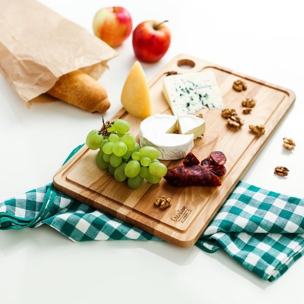 Creative Home Tagliere Da Cucina In Legno Di Faggio | 42 X 24.5 X 1.5Cm | Taglieri Ideali Per Aperitivo, Pane, Formaggi | Scanalatura Per Succhi-image