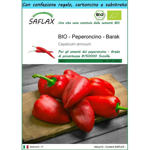 Saflax Set Regalo - Bio - Peperoncino - Barak - 15 Semi - Capsicum-image