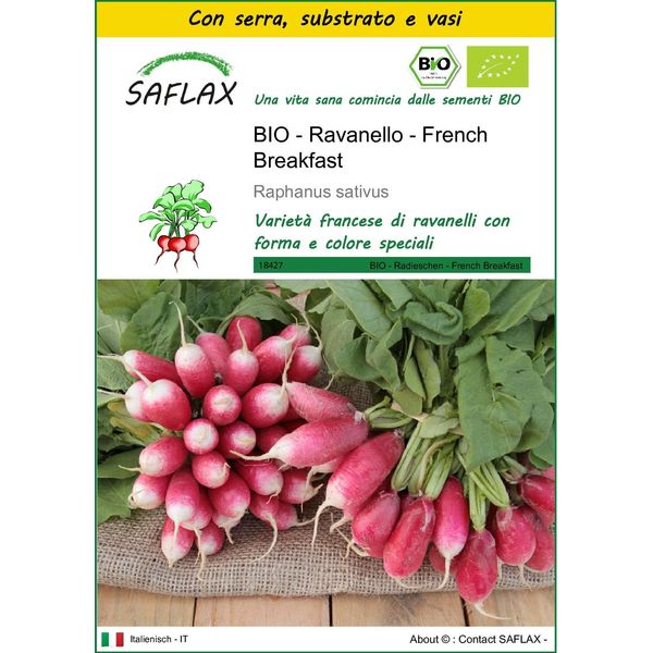 Saflax Insieme Di Coltivazione -- Ravanello - French Breakfast - 150 Semi - Raphanus-image