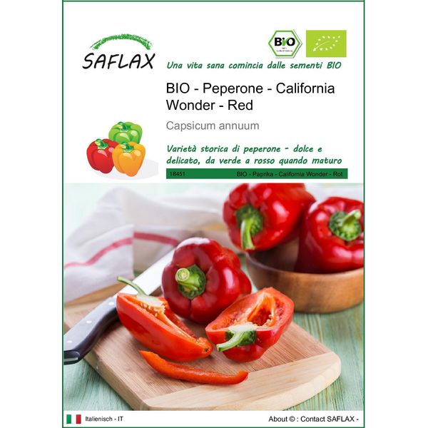 Saflax -- Peperone - California Wonder - Red - 20 Semi - Capsicum-image