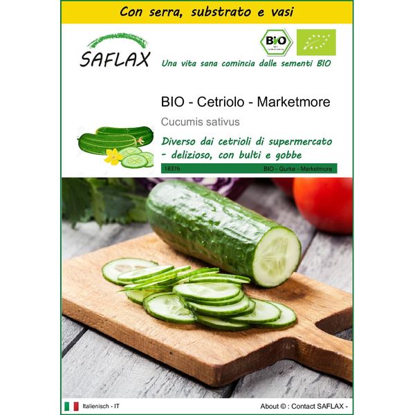 Saflax Insieme Di Coltivazione -- Cetriolo - Marketmore - 20 Semi - Cucumis-image
