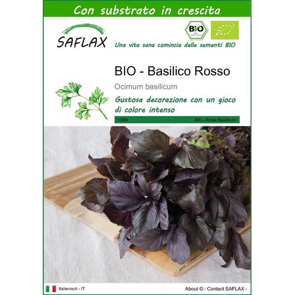 Saflax -- Basilico Rosso - 400 Semi - Con Substrato - Ocimum-image