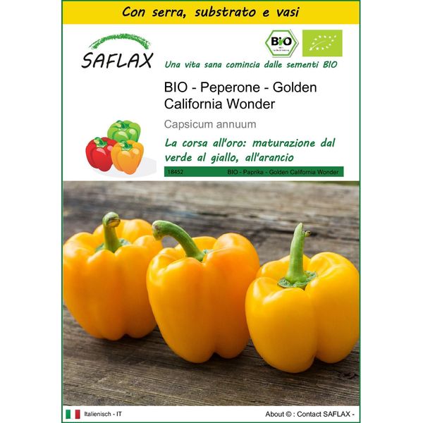 Saflax Insieme Di Coltivazione -- Peperone - Golden California Wonder - 20 Semi - Capsicum-image
