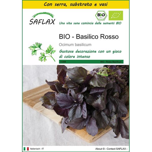 Saflax Insieme Di Coltivazione -- Basilico Rosso - 400 Semi - Ocimum-image