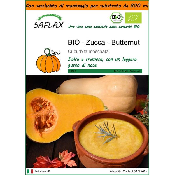 Saflax Garden In The Bag -- Zucca - Butternut - 6 Semi - Cucurbita-image