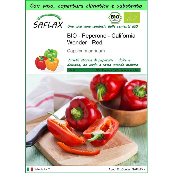 Saflax Garden To Go - Bio - Peperone - California Wonder - Red - 20 Semi - Capsicum-image