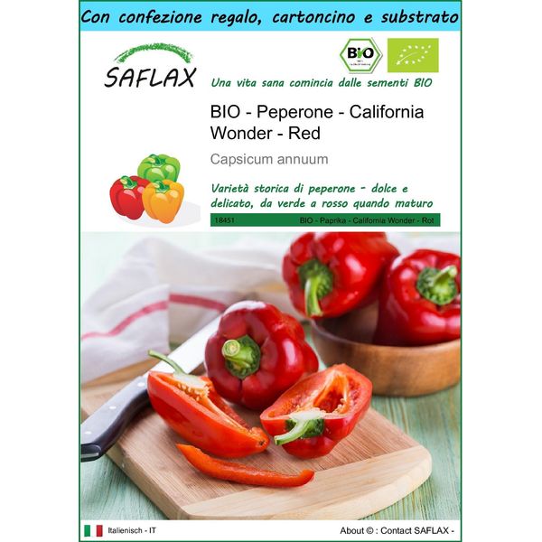 Saflax Set Regalo - Bio - Peperone - California Wonder - Red - 20 Semi - Capsicum-image