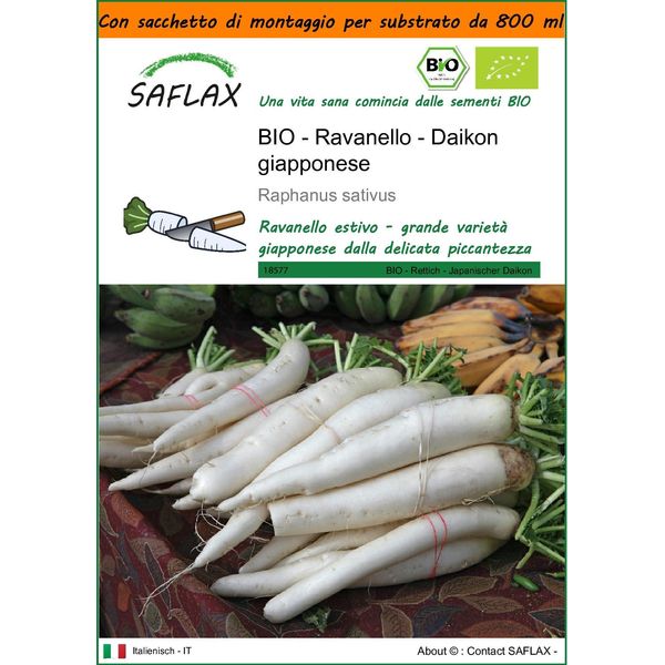 Saflax Garden In The Bag - Bio - Ravanello - Daikon Giapponese - 100 Semi - Raphanus-image