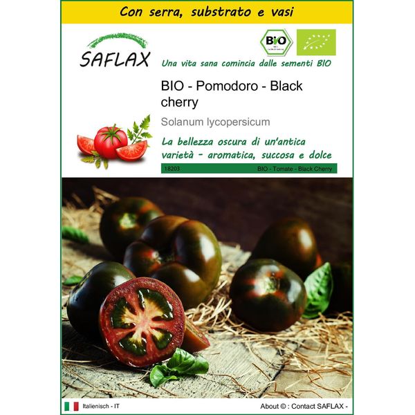 Saflax Insieme Di Coltivazione -- Pomodoro - Black Cherry - 10 Semi - Solanum-image