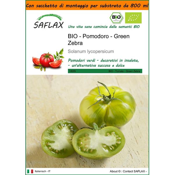 Saflax Garden In The Bag -- Pomodoro - Green Zebra - 10 Semi - Solanum-image