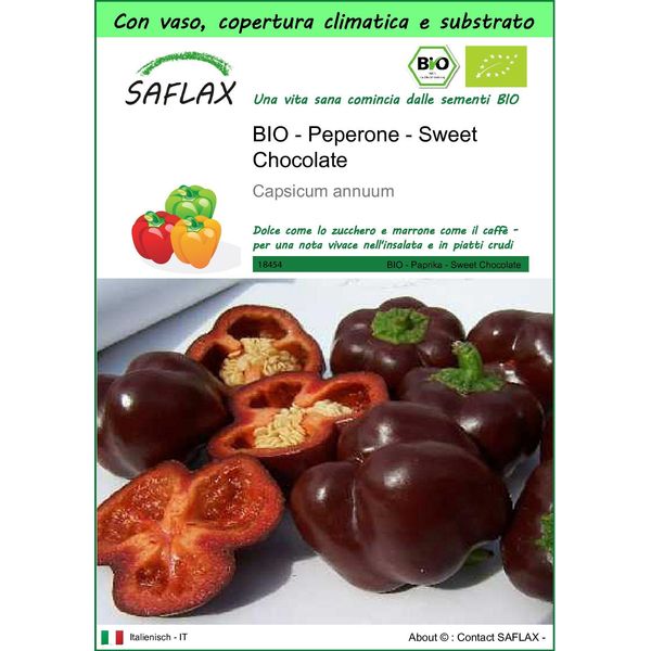 Saflax Garden To Go - Bio - Peperone - Sweet Chocolate - 10 Semi - Capsicum-image
