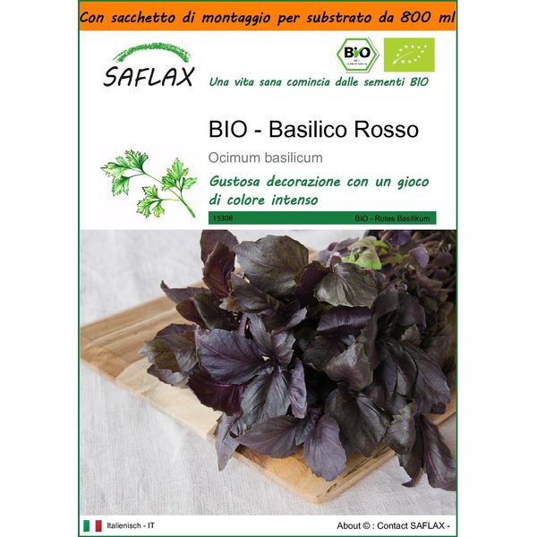 Saflax Garden In The Bag - Bio - Basilico Rosso - 400 Semi - Ocimum-image