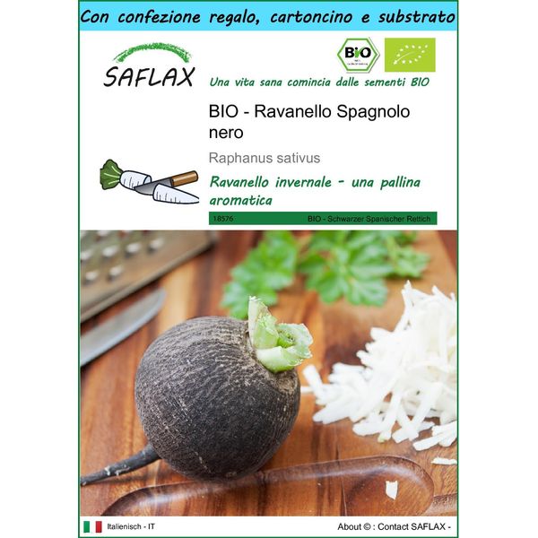 Saflax Set Regalo - Bio - Ravanello Spagnolo Nero - 100 Semi - Raphanus-image