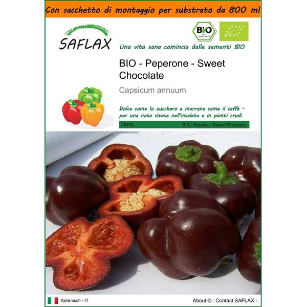 Saflax Garden In The Bag - Bio - Peperone - Sweet Chocolate - 10 Semi - Capsicum-image