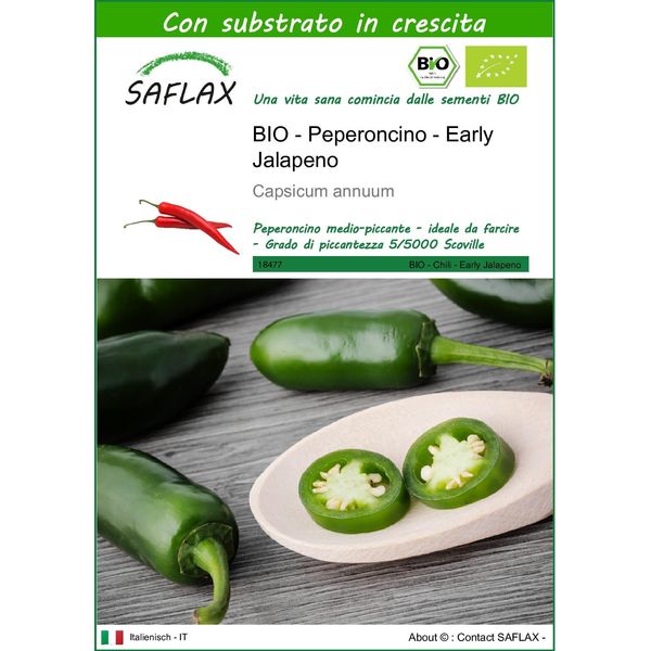 Saflax -- Peperoncino - Early Jalapeno - 20 Semi - Con Substrato - Capsicum-image
