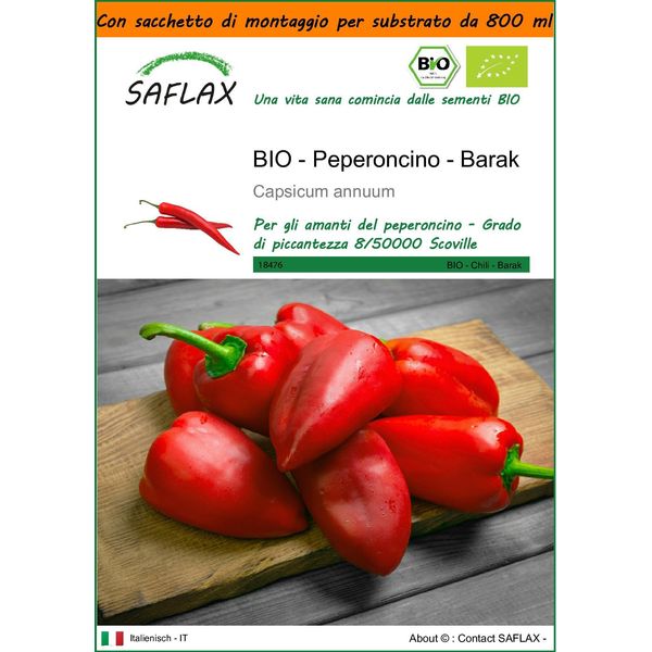 Saflax Garden In The Bag - Bio - Peperoncino - Barak - 15 Semi - Capsicum-image
