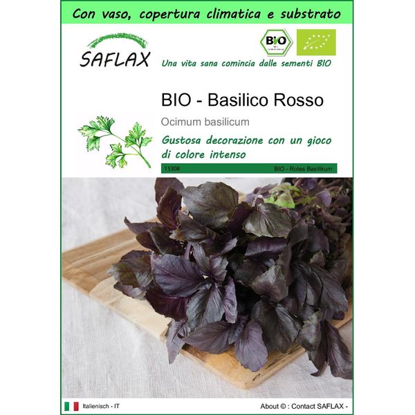 Saflax Garden To Go -- Basilico Rosso - 400 Semi - Ocimum-image