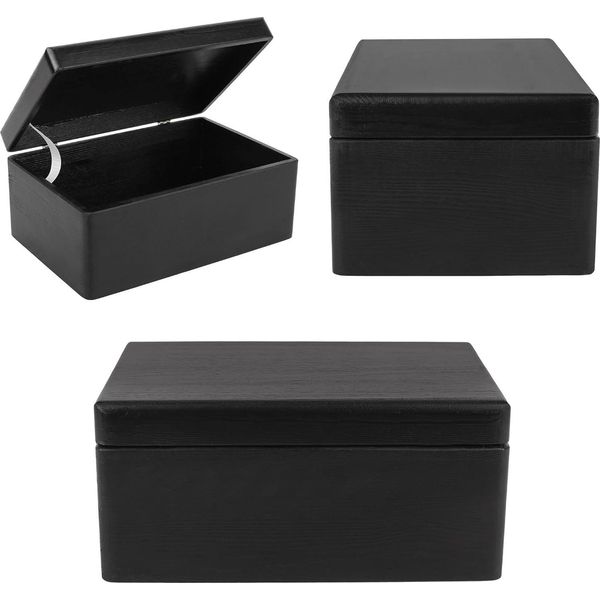 Creative Deco Grande Nera Scatola In Legno Porta Oggetti | 30X20X14Cm Con Coperchio | Contenitore Cassetta Per Decorare Cassetta Attrezzi Portagiochi-image