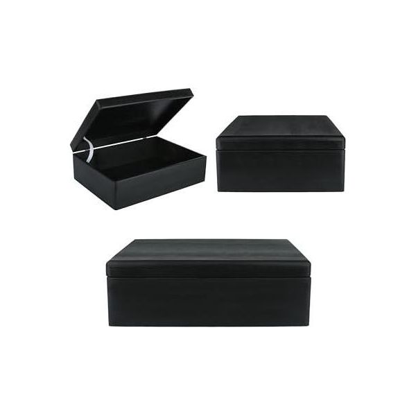 Creative Deco Xl Grande Nera Scatola In Legno 40X30X14Cm | Con Coperchio | Contenitore Portaoggetti Per Decorare Cassetta Attrezzi Portagiochi-image