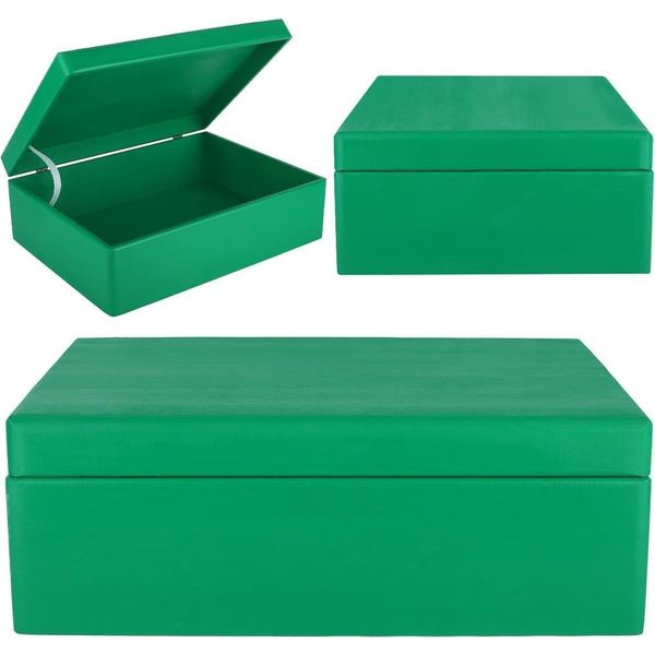 Creative Deco Xl Grande Verde Scatola In Legno 40X30X14Cm | Con Coperchio | Contenitore Portaoggetti Per Decorare Cassetta Attrezzi Portagiochi-image