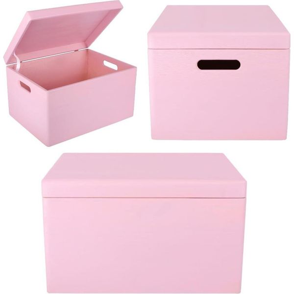 Creative Deco Xxl Grande Scatola Rosa In Legno Porta Oggetti | 40X30X24Cm | Con Coperchio E Maniglie | Contenitore Per Decorare Cassetta Portagiochi-image