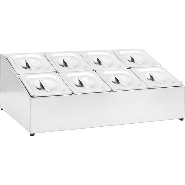 Vidaxl Supporto Gastronorm Con 8 Contenitori Gn 1/6 In Acciaio Inox-image