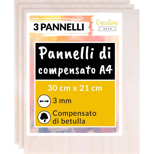 Creative Deco 3 X A4 Compensato Pannelli Legno Betulla 3Mm | Pannelli Compensato 300 X 210 X 3 Mm (+/- 0.5Mm) | Decorazione, Modellare, Pirografia-image