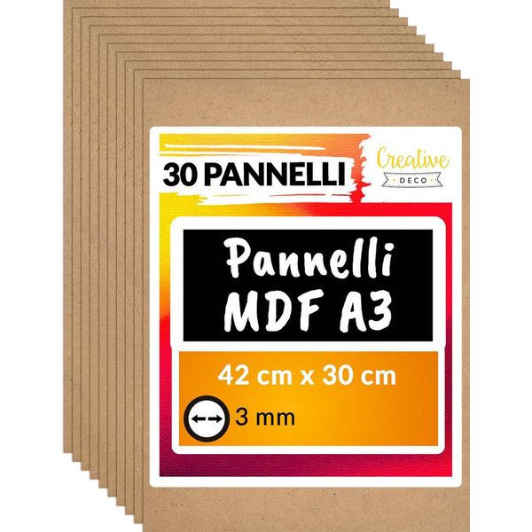 Creative Deco 30 X A3 Compensato Pannelli Legno 3Mm | Pannelli Compensato 420 X 300 X 3 Mm (+/- 0.5Mm) | Fogli Di Legno Per Decorazione, Modellare-image