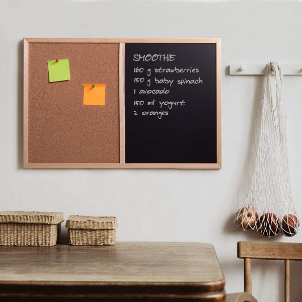Creative Home Lavagna Metà Sughero Metà Magnetica 60X40 Cm, Anche Lavagna Per Gesso | Cornice In Legno + 5 Magneti, Gesso, Spugna E Puntine-image