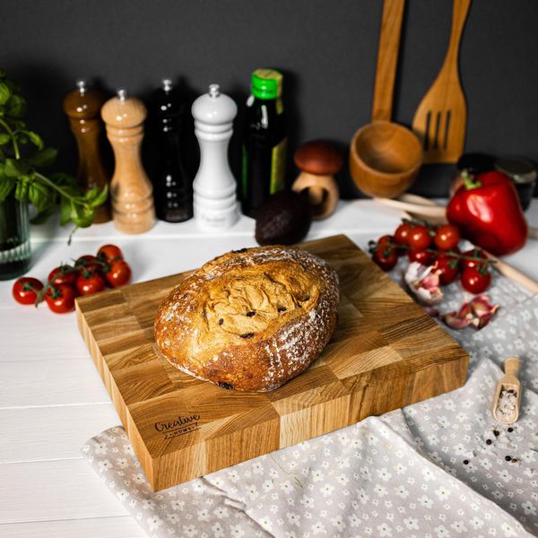 Creative Home Grande Tagliere Professionale 32 X 24 X 4Cm | Accessorio Da Cucina In Legno Massello | Quercia Naturale | Per Salumi Pane Formaggi Pesce-image