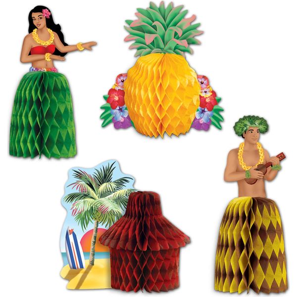 Decorazione Da Tavola Per Festa Hawaii In Cartone 4 Pezzi Colorati - Taglia Unica-image