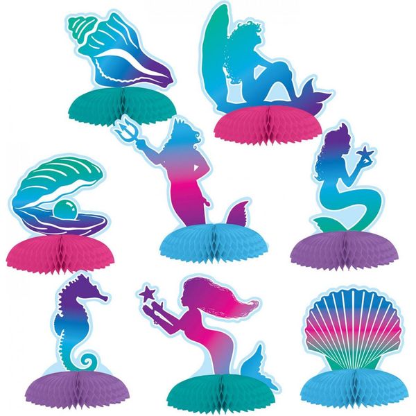 Decorazioni Di Carta A Forma Di Sirena 8 Pezzi Colorati 7 - 10 Cm - Taglia Unica-image