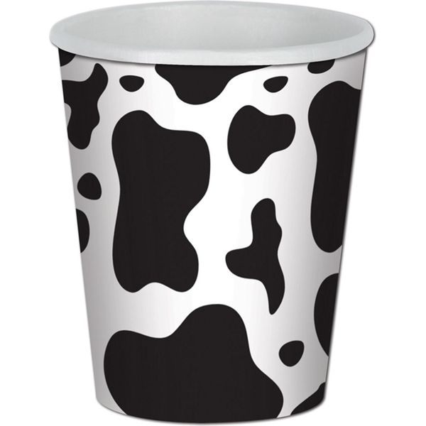 Bicchiere Di Carta Per Feste Con Macchie Di Mucca 8 Pezzi Bianco E Nero 266Ml - Taglia Unica-image