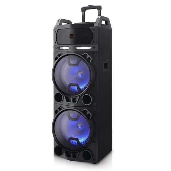 Aiwa KBTUS-900 Karaoke Led Carrello 100W Party Speaker Microfoni Wireless, Bt, Telecomando-image