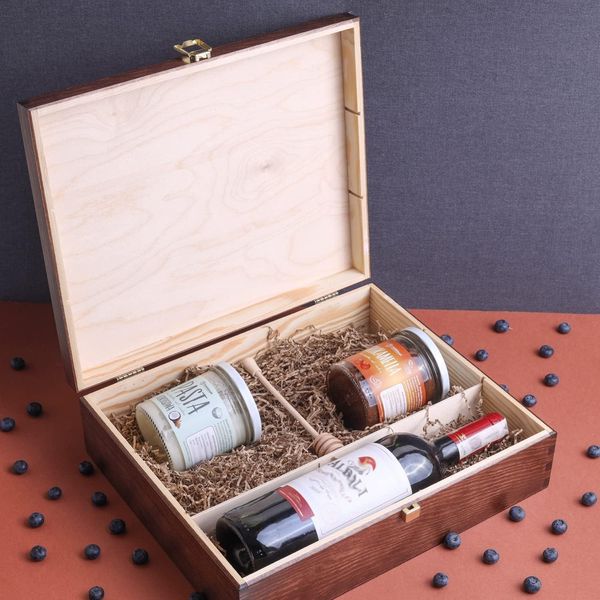Creative Deco Marrone Scatola In Legno Per Vino | 3 Bottiglie | 35X30X10 Cm | Divisori Rimovibili | Coperchio E Serratura | Cassetta Ideale Per Regalo-image