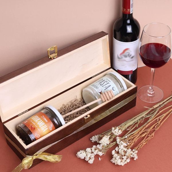 Creative Deco Scatola Per Vino In Legno Marrone | Porta Bottiglie Di Vino, Regalo 1 Bottiglia 0,7L | 35.1X11X9.8 Cm | Vintage Con Coperchio, Serratura-image
